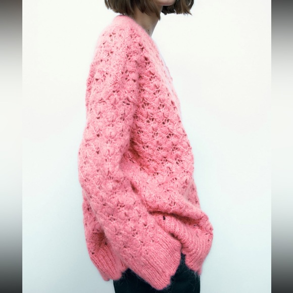 Zara 🎀 Women’s Wool blend oversized sweater pink XS-S NWT - Picture 2 of 3